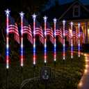 8 Connected in 1 Solar American Flag Pathway Lights Outdoor, Waterproof LED Stake Lights with 8 Modes, Red White Blue Patriotic Yard Decorations for 4th of July, Memorial Day Lawn Garden Decor