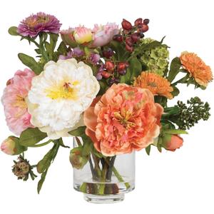 Nearly Natural Mini Artificial Peony Floral Arrangement, Faux Flowers for Table Shelf Decor, Assorted Colors