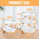RETON 3 Tier Fruit Bowl for Kitchen Countertop, Plastic Fruit Basket Rack with Bamboo Wood Stand for Tiered Vegetable Storage Tray, Salad Cake Snack Dessert Party (White)