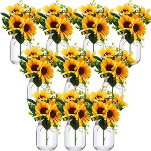 XunYee 10 Set Mason Jar Table Centerpiece with Flower Mason Jar Flower Centerpiece Vases Decor for Engagement Party Bridal Shower Wedding Reception Table Decor(Orange,Sunflower)