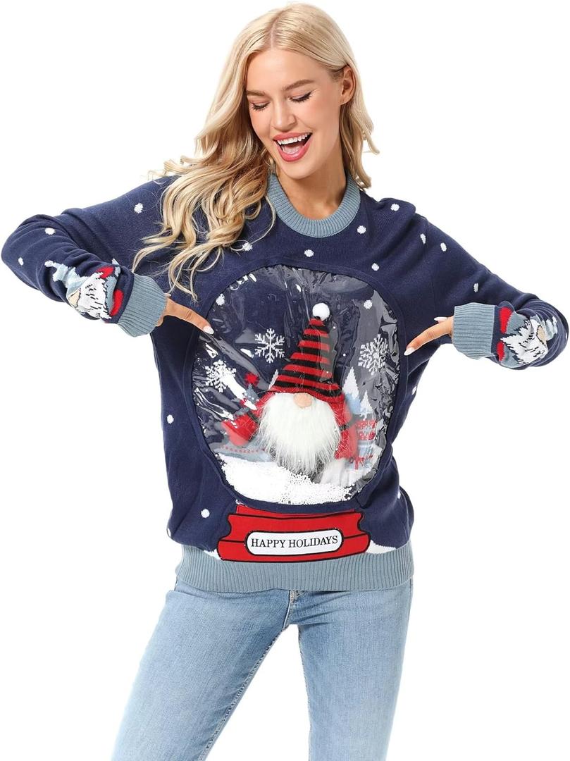 Men`s Ugly Christmas Sweater Unisex Women`s Funny Novelty Santa Pullover for Party Go Snow Gnome or Go Home Medium (M)