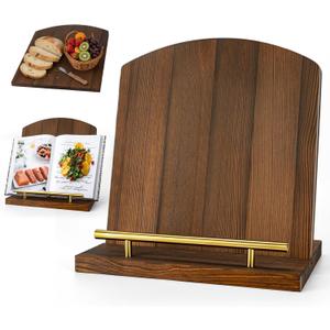 Wooden Cookbook Stand for Kitchen Counter, TAQIXI 2 in 1 Recipe Book Holder, Charcuterie Board & Kitchen Serving Tray, Rustic Cook Book Holder Stand for Kitchen (Brown)