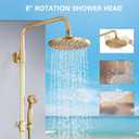 Antique Brass Shower System Bathroom Shower Faucet Set with 8 Inch Rainfall Shower Head Handheld Spray 2 Cross Handles Wall Mounted Outdoor Shower Fixtures Solid Brass