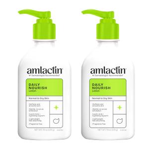 AmLactin Daily Moisturizing Lotion for Dry Skin, 7.9 oz Pump Bottles (Twin Pack), 2-in-1 Moisturizer Body Lotion with 12% Lactic Acid, Dermatologist-Recommended 