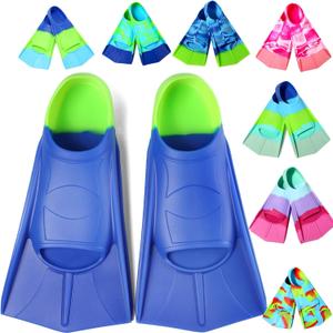 Kids Swim Fins,Short Comfortable Flippers for Lap Swimming and Training for Child,Girls,Boys,Beginners (XS(US Kids 13.5-1.5), Blue&Acid Lime)