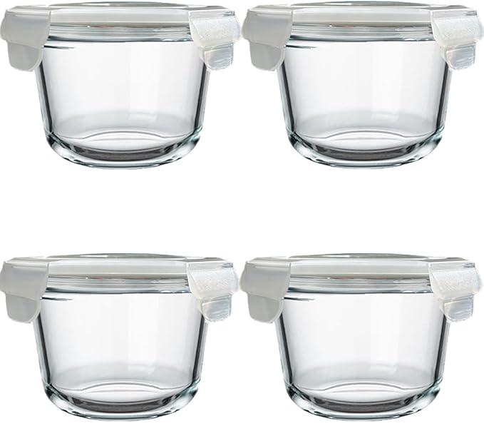 H.JSS WDJS 2 Cup Round Glass Food Storage Containers with Airtight Lids,18oz Round Glass Soup Container, BPA free food storage containers for Soup, Leftover. Microwave, Freezer, Dishwashe safe4pack