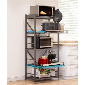 5-Tier Pull Out Bakers Rack for Kitchen, Microwave Stand with Storage, Baker's Rack with Wheel, Adjustable Kitchen Storage Shelf, Rolling Utility Storage Cart, 23.6''W