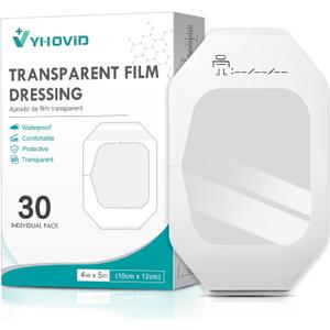 3 x Transparent Film Dressing 4" x 4.75" Box of 30 - Waterproof Bandages for Swimming, Showering, Wounds, Post Surgical Shower or IV Shield, Tattoo Aftercare Bandage, Scar Therapy, Adhesive Patches