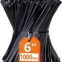 Zip Ties 6 inch with 25 lb Tensile Strength, Black Cable ties, 1000 Pack, ANOSON