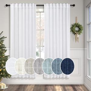 Pitalk White Boho Curtains 58 Inches Long for Living Room Bedroom 2 Panel Linen Back Tab Modern Farmhouse Window Curtain Privacy Semi Sheer White Linen Drape Pinch Pleated Look Curtain 52 x 58 Length
