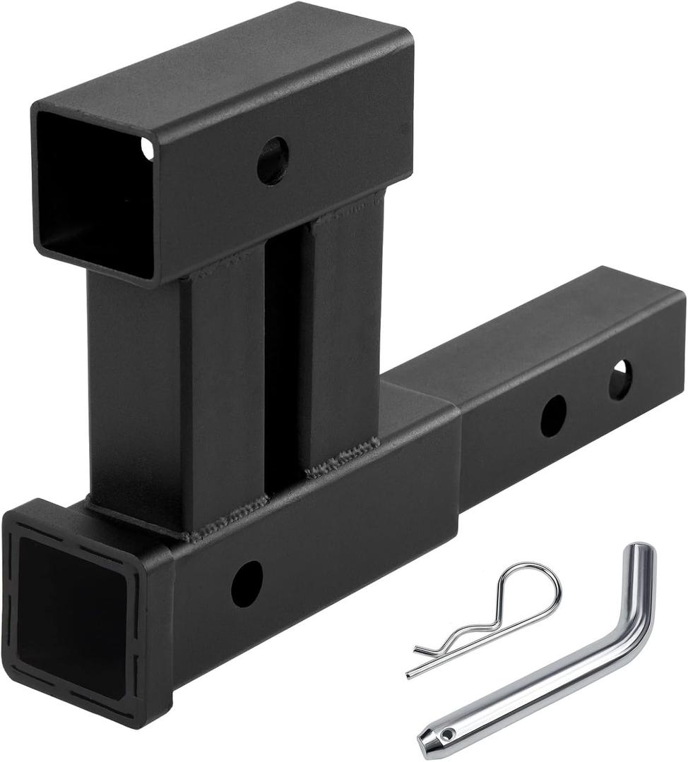 Taelakeni 4000lbs Dual Hitch Extender Receiver Double Trailer Hitch Extension 10-12 Inch Length Adjust, Fits for 2" Trailer Receivers, 6 Inch Rise or Drop, Come with 5/8" Hitch Pin