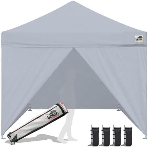 Eurmax USA 10 x 10 Pop up Canopy Commercial Tent Outdoor Instant Canopies Party Shelter with 4 Full Zippered Walls and Roller Bag Bonus Sand Bags(Grey)