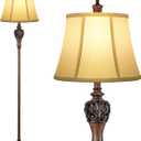 Sucolite Vintage Floor Lamp for Living Room, Traditional Farmhouse Tall Standing Lamp, Mid-Century Antique Pole Lamp for Bedroom Reading with White Fabric Shade, Rustic Bright Lighting Home Decor