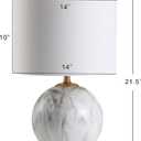 JONATHAN Y 21.5" White/Brass Gold Faux Marble Resin Table Lamp, Glam Geometric Sphere Base for Living Room Bedroom, White Linen Drum Shade, UL Listed, LED Bulb Included JYL1064A