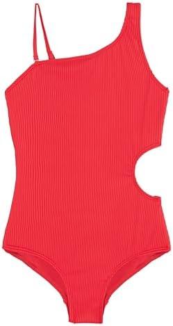 Kanu Surf Girls' Cori Beach Sport One Shoulder Side Cut UPF 50 1pc Swimsuit Size 14