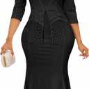 Elegant Church Dress for Women Midi Dresses Work Wear Vintage Pencil Dress for Business Casual Outfits (Black, XL)