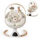 Baby Swings for Infants, TinyGlow Baby Swing, Electric Baby Swing with Remote Control, Portable Infant Swing for Indoor & Outdoor Use (Beige)