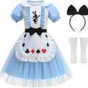 Princess Costume for Girls Halloween Dress with Headband and Stockings (3-4T, Blue)