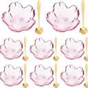 Set of 8 Pink Cherry Blossom Glass Bowls with Flower Spoons, Sakura Sauce Dishes Seasoning Little Bowl Japanese Flower Crystal Glass Appetizer Plates for Dipping Ice Cream (Classic)