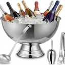 Ice Bucket for Parties and Punch Bowl Set, 15.7 Inch Large Stainless Steel Champagne Chiller with Ladle Scoop and Tongs, Pedestal Beverage Tub for Wedding Mimosa Bar(Silver)