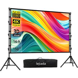 Projector Screen and Stand, lejiada150'' Upgraded Large Projection Screen Anti Crase Foldable with Carry Bag for Party Outdoor Movie Nights, Film Festivals, Business Presentations, Meetings, Home