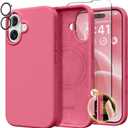 GONEZ Magnetic for iPhone 16 Case, Compatible with MagSafe, [Screen Protector + Camera Lens Protector], Liquid Silicone Shockproof Protective Phone Case for iPhone 16 6.1", Rosy Blush