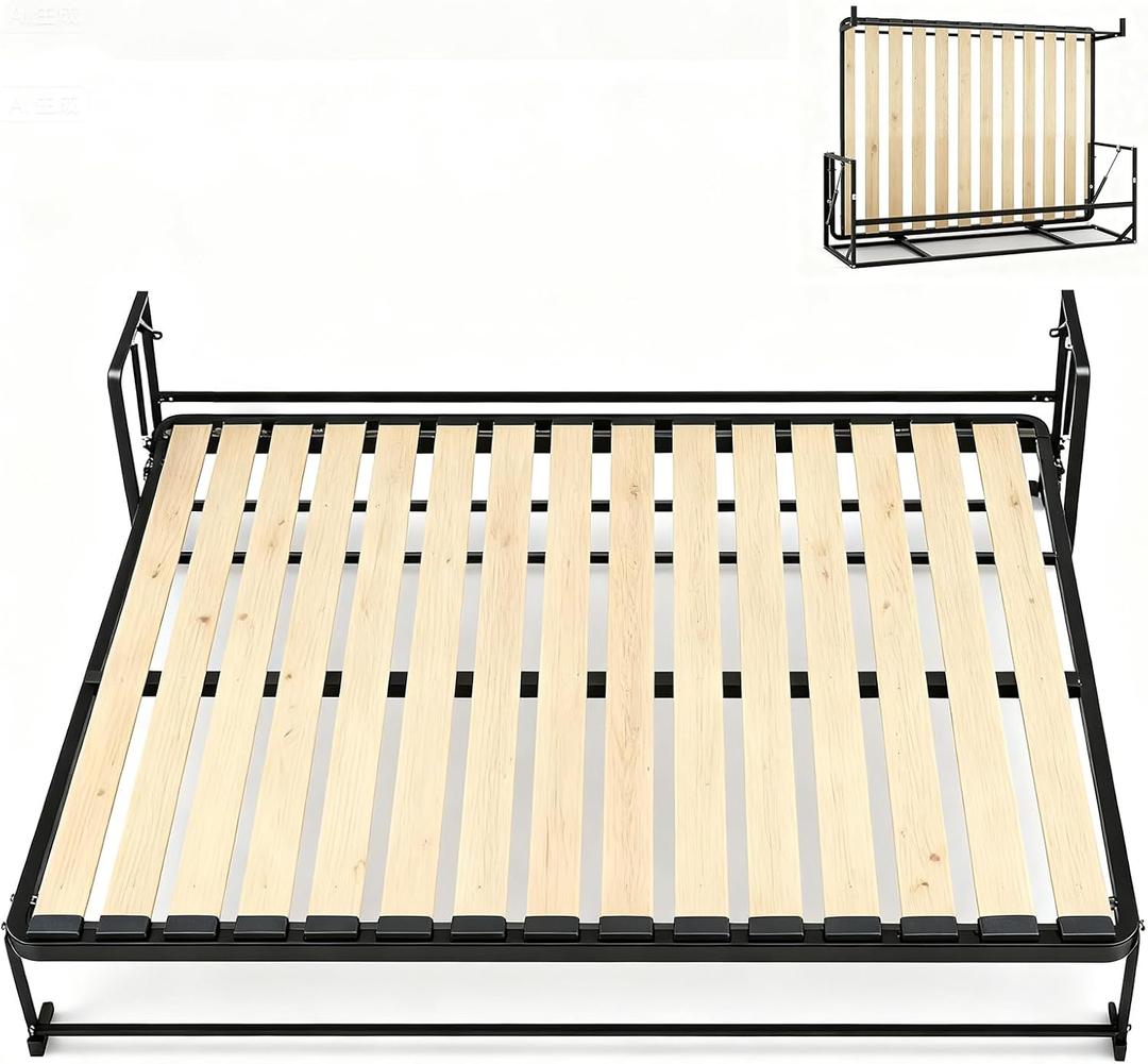 TooCust Horizontal Murphy Wall Bed Frame Queen Size with Two-Stage Deluxe Gas Spring - DIY Wall Bed Queen Hoeizontal, Folding Wall Bed, Vertical Murphy Bed Kit Queen Size