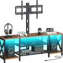 HOOBRO TV Stand with Mount and Power Outlet, LED Entertainment Center with Swivel Mount for 32/45/55/60/65/70/75 inch TVs, 3-Tier Storage Shelf for Living Room, Bedroom, Rustic Brown BF46UDDS01