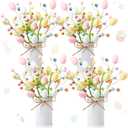 Riceshoot 4 Set Easter Table Centerpiece Decor Artificial Easter Egg Picks with Metal Vase Daisy Flowers Sprays Floral Berry Stems Colorful Egg Twig Branches for Spring Home Party Decoration