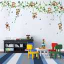 decalmile Monkey Climbing Tree Wall Decals Jungle Animals Wall Stickers Kids Room Baby Nursery Bedroom Wall Decor