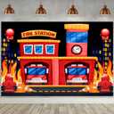 Fire Station Party Backdrop Fire Truck Cake Table Decorations Alarm Bell Fire Hydrant Fire Background Photography Props 7x5ft BJLSFH227