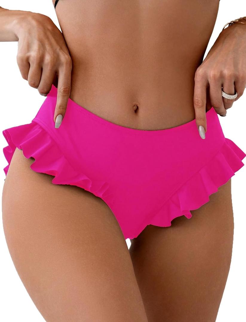 ZAFUL Women Mid Waist Bikini Bottoms Ruffles Full Coverage Swimsuit Bottom Swim Briefs Bathing Suit Bottoms (Medium, 0-pink) ZAFUL Women Mid Waist Bikini Bottoms Ruffles Full Coverage Swimsuit Bottom Swim Briefs Bathing Suit Bottoms (Medium, 0-pink)