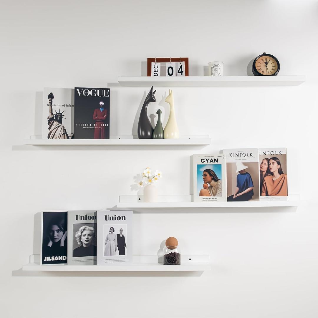 NEXHOME PRO Floating Shelves for Wall Set of 4,36 Inches Picture Ledge Shelf, Kids Bookshelf Wall Mounted for Living Room Bedroom Bathroom Kitchen, Easy Install,White