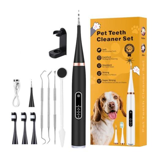QIFZNG Dog Tartar Remover for Teeth, Dental Tools to Remove Plaque and Tartar, Pet Teeth Cleaning Kit with LED Light & USB, 5 Modes, IPX6 Waterproof, Silent Sonic for All Dogs and Cats, Black