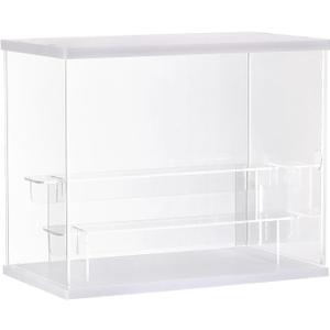 MECCANIXITY Clear Acrylic Display Case with LED Light 2 Tier Dustproof Showcase Assemble Cube Display Boxes Stand for Collectibles, Action Figures (12.6x7.09x10.43) White