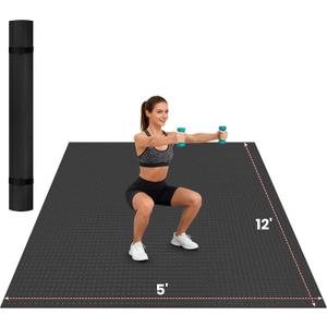 Stepwaver Extra Large Exercise Mat, 12'x5' (6mm) Thick Workout Mat