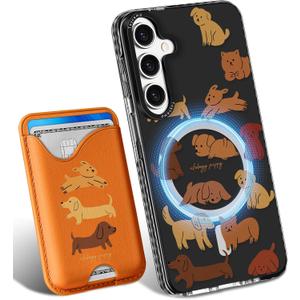 Toycamp for Samsung Galaxy S24 Case - Compatible with Magsafe Credit Card Holder Wallet Magnetic Cute Women Teen Girls Kawaii Girly Unique Small Dogs Design Phone Cover ffor Galaxy S24