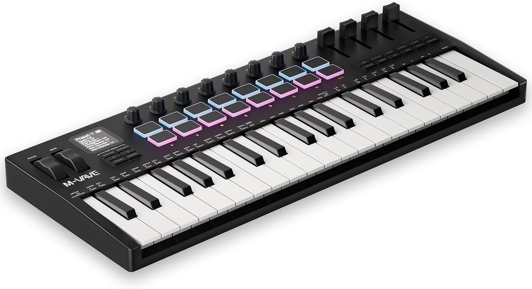 DaierTek Midi Keyboard Controller 37 Key Portable Mini Bluetooth & USB Midi Piano with 16 Backlit Drum Pad, 8 Knobs and Music Production Software for Beginners and Producers