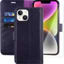 MONASAY Wallet Case Compatible for iPhone 13 mini, [Glass Screen Protector Included] [RFID Blocking] Flip Folio Leather Cell Phone Cover with Credit Card Holder, 5.4-inch, Purple