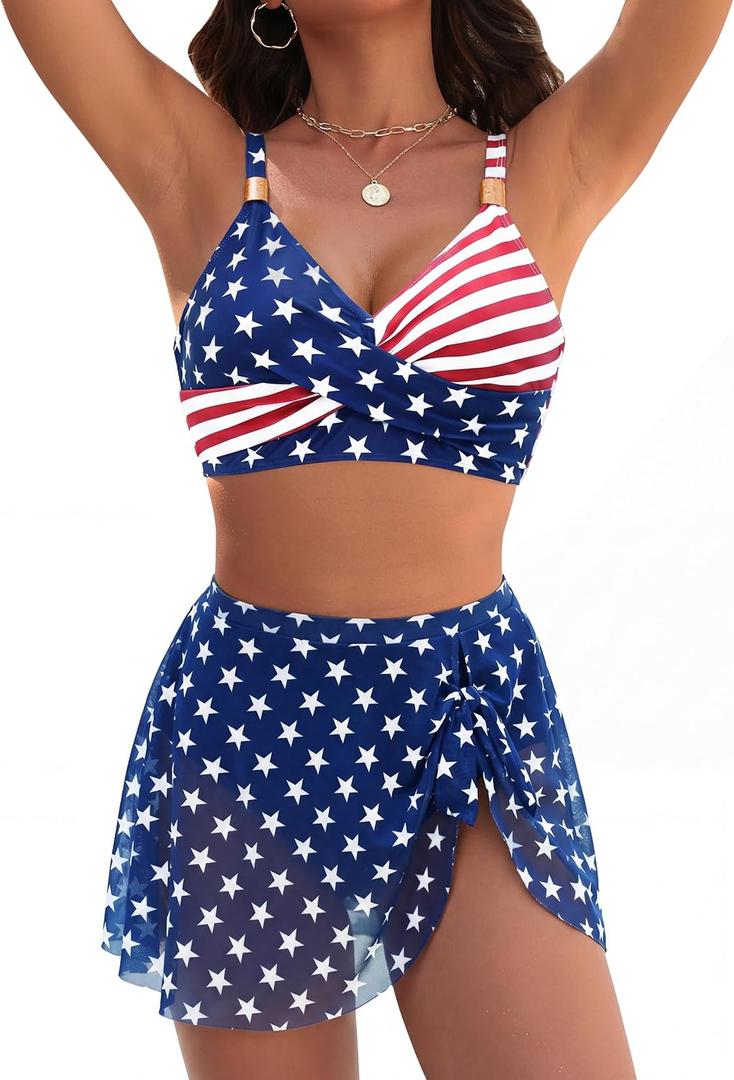Blooming Jelly Womens High Waisted Bikini Set Gold Metal Two Piece Swimsuits Tummy Control Tie Knot 2026 Bathing Suits (Blue,M)
