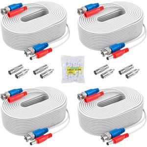 ANNKE 30M/100ft BNC Cable, Video Power Extension Surveillance Camera Cables for CCTV Security DVR System Installation, Free 8X BNC Connectors and 100pcs Cable Clips Included, 4 Pack, White