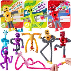 JOYIN 12 Packs Valentine's Day Telescopic Suction Pop Tube with Cards, Kids Toys Party Favors, Classroom Exchange Gift for Kids, Classroom Holiday Prizes