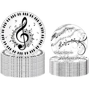 50Pcs Musical Notes Party Supplies Music Paper Plates Tableware Set 9" Music Notes Dinner Plates 7"Music Dessert Plates for Music Themed Karaoke Jazz Party Music Birthday Party Decorations Serve 25
