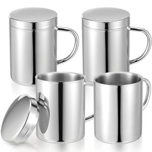 Molain 4 Set 13.5 oz/400ml Stainless Steel Coffee Mugs with Lids, Double Wall Insulated Metal Mugs Travel Thermal Camping Cups for Hot and Cold Drinks Home Office