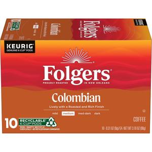 3 x Folgers Colombian Coffee, Medium Roast, Keurig K-Cup Pods, 10 Count Box (EXP 03/28/27)
