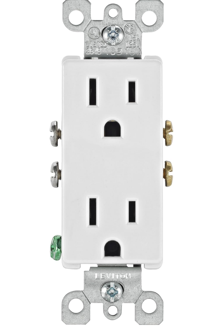 Leviton 5325-WMP 15 Amp, 125 Volt, Decora Duplex Receptacle, Residential Grade, Grounding
