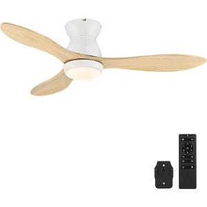 VONLUCE Ceiling Fans with Lights, 42 Inch Ceiling Fan and Remote, 6-Speeds Noiseless Reversible DC Motor, 3CCT, Wood Ceiling Fan for Farmhouse Bedroom Indoor Outdoor, White