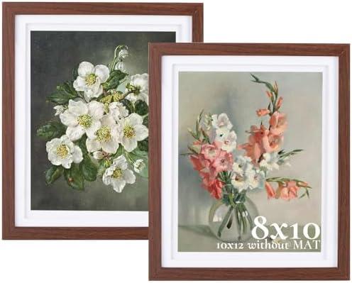 Inweder 8x10 Picture Frame for Wall: Double Floating Mat - Rustic Brown Picture Frames for Tabletop, 8 x 10 Photo Frames Horizontal or Vertical, Pack of 2