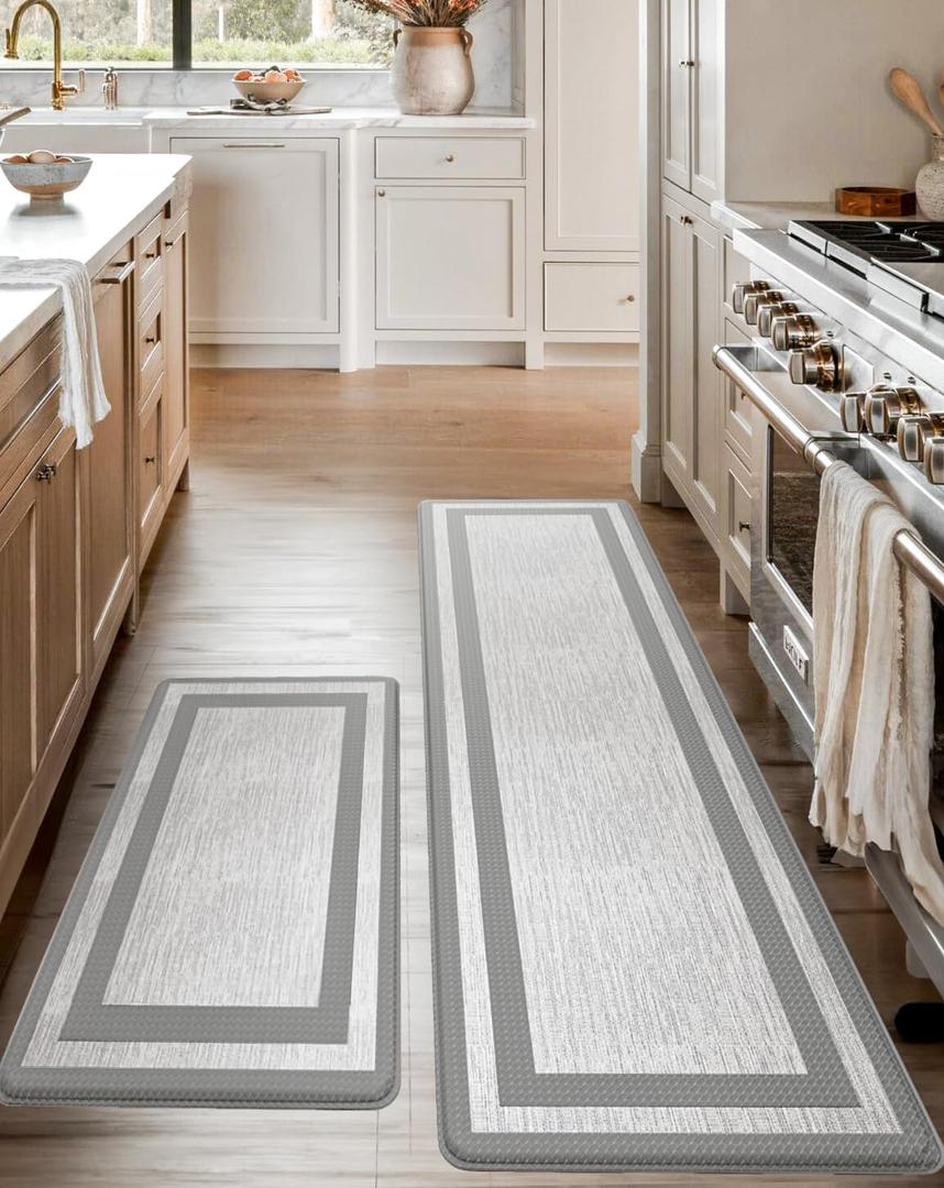 Anti-Fatigue Kitchen Mat Set  2-Piece Memory Foam Cushioned Mats for Standing  Fabric Grey, 1830 & 1860, 0.4 in Thick, Waterproof, Non-Slip  Homergy
