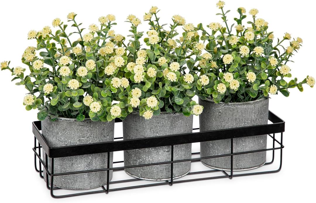 DILATATA Baby's Breath Artificial Flowers Table Centerpiece Decoration Potted Artificial Babys Breath Small Fake Plants for Shelf Desk Home Decor Fake Yellow Babys Breath Flower with Vase